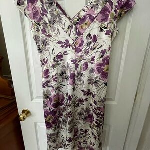 Sears Elegant Purple and Cream Floral Midi Dress
